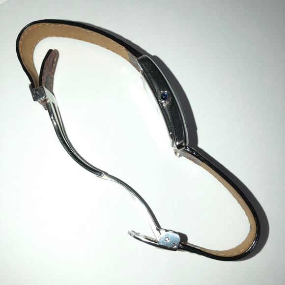 VISAGE Polished Nickel Scallop Face Brown Leather Vintage Analog Tank Watch EUC - Picture 12 of 16